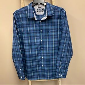 Nautica Blue Plaid Button Down Classic Fit Shirt